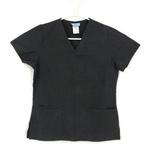 SB Scrubs Womens Scrub Top Small Black Short Sleeve Uniform Shirt Pockets